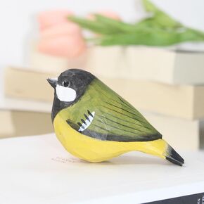 Handmade Wood Bird Figurines, Hand Carved Painted Wooden Bird Ornaments Crafts Home Office Desktop Decor Gifts (yellow and green)