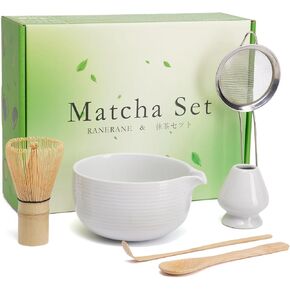 Matcha Whisk and Bowl with Ceramic Matcha Whisk Holder,Matcha Sifter, Matcha Spoon and Scoop Handmade from Natural Bamboo,Matcha Making Kit Cyan