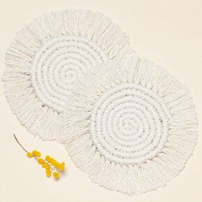 Macrame Coasters Woven Boho Handmade Absorbent Placemats, for Desk Table Kitchen Dining Room Drink Picnic Housewarming Home Decor Rattan Wicker Bamboo (Eucalyptus (Set of 2))