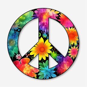 Tie Dye Peace Sign Rainbow Sticker For Carnival, Decorations, Party Supplies, Guitar, Skateboard, Water Bottles, Laptop, Waterproof Vinyl Decal Sticker 5 inch (Design 8)
