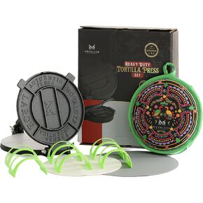 Black Friday Deal! - Tortilla Press 10 inch - Extra Large - Tortilla Press - Tortilla Warmer - 6 Tortilla Holders - Parchment Paper - Rubber mat and Tortilla Recipe E-book. By Movaluxe