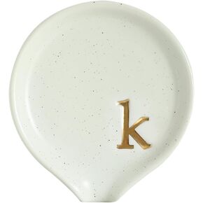 COLLECTIVE HOME - Ceramic Coffee Spoon Rest, Monogram Ceramic Spoon Holder, 3.8 Inches Coffee Spoon Holder, Mini Teaspoon Rest, Small Spoon Holder for Stove Coffee Bar (m)