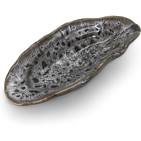 Large Ceramic Spoon Rest for Stove Top, Oyster Shell-Shaped Stable Glaze Sauce Tray Fruits Dish Porcelain Utensil Spoon Holder for Kitchen Counter Dining Table Decor Easy Clean (Silver)