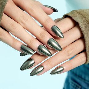 Purple Ombre Press on Nails Medium Almond, Handmade Chameleon Gel Magnet Cat Eye False Nail Kit, Glitter Magnetic Glue on Nail, Stiletto Jelly Stick On Nail for Women