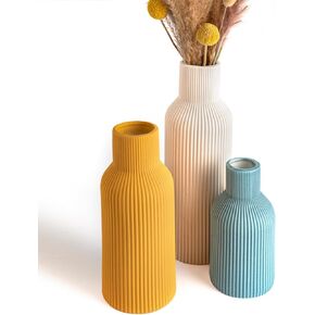White Ceramic Vases Set of 3,Farmhouse Decor, Home Decor, Pampas Grass Vases for Kitchen, Bedroom, Office, Living Room, Bathroom, Wedding, Entryway, Table Centerpieces, Gifts Women Mom