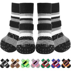 KOOLTAIL Anti Slip Dog Socks for Hardwood Floors to Prevent Licking Paws with Grippers, 2 Pairs Paw Protector, Double Sides Stripe Dog Shoes Toe Grips for Small Medium Large Senior Dogs M