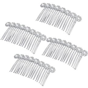 Geosar 4 Pieces Alloy Rhinestone Side Hair Combs Crystal Flower Hair Clips Wedding Hair Comb Bridal Jewelry Hair Clips Combs French Hair Accessories for Women(Silver,Gold)
