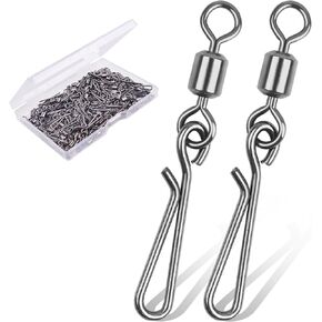 100Pcs Fishing Rolling Barrel Swivel with Hanging Snap, Stainless Steel Quick Clips High Speed Snap Connector for Freshwater Saltwater Fishing Trolling Fishing