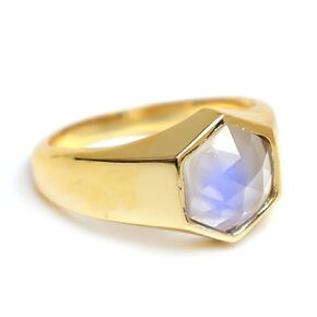 Gempires Hexagonal Gemstone Gold Ring, Modern Statement Ring With Gemstone Healing, Available In Size US-6 To US-9, Yellow Gold Plated Non Tarnish Hypoallergic Rings (Amethyst, US-7)