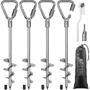 17'' Trampoline Tent Stakes, Fully Welded Ground Anchors Screw In, Metal Stake for Ground, Stakes for Inflatables, Shed Anchor Kit, Earth Anchors, Trampoline Anchors High Wind Heavy Duty, 4Pack