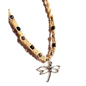 Silver Dragonfly Necklace Hemp Choker Charm Pendant for Girls Teen Women Handmade Beach Hemp Jewelry