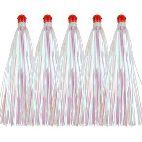 Mylar Teaser Tail Fishing Teasers Lure 0.3oz Jig Head Saltwater Teaser Fishing Lures Mylar Flash Trolling Skirts Lures Bucktail Teasers for Ballyhoo Wahoo Kingfish Sea Bass