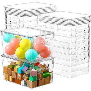 6 Pack Clear Storage Bins with Lids, 7 Quart Stackable Storage Boxes for Storage and Organization, Plastic Storage Containers with Lids, Plastic Bins with Handles for Office, Bedroom, Study Room
