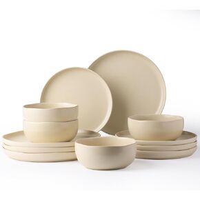 AmorArc Ceramic Dinnerware Sets, Wavy Rim Stoneware Plates and Bowls Sets, Highly Chip and Crack Resistant | Dishwasher & Microwave & Oven Safe Dishes set, Service for 6 (18pc)
