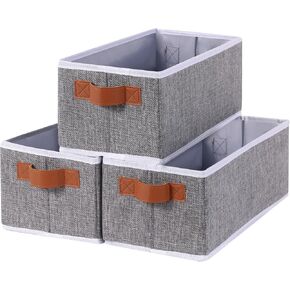 Small Storage Basket 1-Pack,Foldable Open Storage Bins, Storage Boxes with Handles, Fabric Storage Containers, White and Gray, 15 x 6 x 5 In