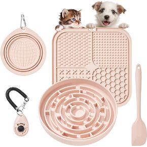 Premium Silicone Slow Feeder Dog Bowl & Lick Pad Set with Suction Cups – Includes Spatula & Training Clicker, Reduces Boredom & Anxiety, Ideal for Medium to Small Dogs & Cats - XAQMHSW