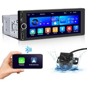 Wireless Single Din Car Stereo-Apple CarPlay, Android Auto, 6.86 Inch Touchscreen Car Radio Receiver, Bluetooth, Backup Camera, GPS Navigation, Mirror Link