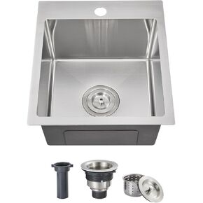 ROVOGO 20x16x9 in. Drop in Kitchen Sink 304 Stainless Steel with 2 Holes, Wet Bar Prep RV Sink Single Bowl, Handmade Kitchen Sink Top Mount, Anti-Noise Sink Tight Radius, Brushed