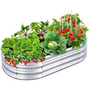 EIMMBD Raised Garden Bed-Galvanized Garden Bed Raised Garden Beds Outdoor Planter Box for Flower Vegetables Herb, Large Metal Raised Garden Bed Garden Box (2pcs-Silver)