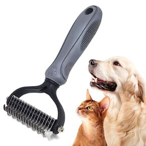 أداة إزالة تساقط الحيوانات الأليفة من Pet nueway - 2 في 1، مشط سفلي مزدوج الجوانب للكلاب والقطط، أداة إزالة تساقط الحيوانات الأليفة تزيل التشابك بشكل فعال، رمادي