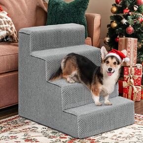 YITAHOME 4-Tier Dog Steps for Beds and Couches 20" H, Non-Slip Foam Pet Stairs with Washable Cover, PP Support Boards for Small and Senior Dogs (Gray, 24" L x 15" W)