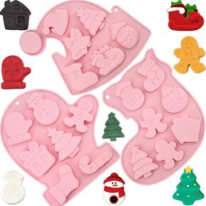 3 Pack Christmas Silicone Molds, Christmas Chocolate Mold Xmas Candy Molds for Baking Snowflake Christmas Tree Snowman Gingerbread Man Santa Claus Holiday Silicone Molds for Candy Soap Candles Jello