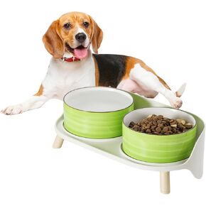 Ceramic Dog Bowls with Stand - Elevated Dog Bowl Set Splash Proof - Dog Food and Water Bowl Set - Whorl Serie Double Dog Feeding Bowls - Suitable for Small and Medium Dogs - 2 cups (23 fl oz) - Purple