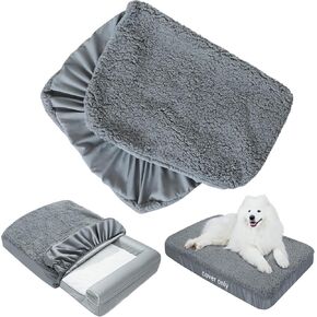 Dog Bed Covers Soft Plush Replacement Washable, Waterproof Dog Bed Liner Grey, Pet Bed Cover 36x27 Inches, for Dog/Cat, Cover Only