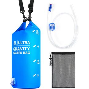 Ultra Gravity Water Bag 8L,Compatible with Sawyer Mini Micro Squeeze and Other Water Filter Straw,Personal and Group Camping Backpacking Water Bag,Foldable & Hangable