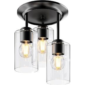 Kalium Gold Semi Flush Mount Ceiling Light, 3-Light Fixtures Ceiling Mount with Clear Glass Shades, Hallway Lighting Fixtures for Bedroom Kitchen E26 Socket (Bulb Not Included)
