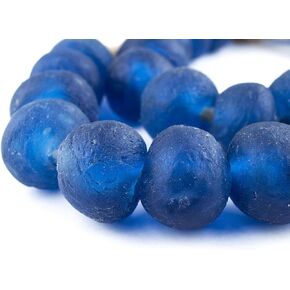 Jumbo Recycled Glass Beads - Beaded Wall Hangings - Extra Large African Sea Glass Beads 21-25mm - The Bead Chest (Blue Wave Marine)