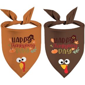 Thanksgiving Dog Bandanas Puppy Scarf - Gobble Turkey Dog Outfits - 2 Pcs Adjustable Triangle Double-Layer Reversible Fall Pet Bandanas for Small Medium Large Dogs