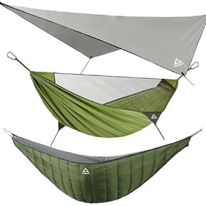 Camping Hammock with Mosquito Net, Underquilt & Rain Fly Tarp | Portable Hammock Set, with Tree Straps, Guylines & Stake, Holds Up to 500lbs, for Camping, Backyard & Beach, Stealth Black in Kuwait