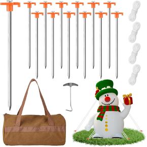 Aodaer 12 Pack Tent Stakes Heavy Duty Tent Pegs 10.25 Inch Non-Rust Metal Yard Stakes with 4x10ft Ropes and Storage Bag Inflatable Stakes for Gardening & Canopies, Camping Halloween Christmas, Green