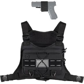 Outdoor Sports Chest Bag for Men with Phone Holder, Breathable Running Chest Pack Fits Most Pistols,EDC Travel Running Vest Pouch, CCW Tactical Chest Bag for Hiking, Workout, Cycling and Walking Dog
