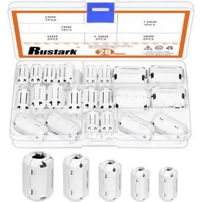 32Pcs 7 Sizes Black Clip-on Ferrite Ring Core Toroid Core Ferrite Cores Assortment Kit RFI EMI Ferrite Bead Clip Noise Suppressor Filter Cable Clip for 3.5/5/7/9/13/15/42x24x16mm Dia. Cable