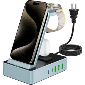 100W Aluminum Alloy Charging Station for Multiple Devices, 8 in 1 Wireless Charging Station, USB C Charging Station with 20W USB C 2 Ports Compatible with iPhone Series, iWatch, AirPods Pro (Pink)