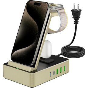 100W Aluminum Alloy Charging Station for Multiple Devices, 8 in 1 Wireless Charging Station, USB C Charging Station with 20W USB C 2 Ports Compatible with iPhone Series, iWatch, AirPods Pro (Pink)