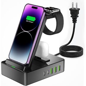 100W Aluminum Alloy Charging Station for Multiple Devices, 8 in 1 Wireless Charging Station, USB C Charging Station with 20W USB C 2 Ports Compatible with iPhone Series, iWatch, AirPods Pro (Pink) in Saudi Arabia