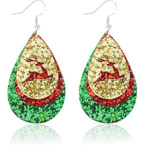 أقراط عيد الميلاد الجلدية للنساء المراهقات، إكسسوارات عيد الميلاد اللامعة لحفلات عيد الميلاد. هدايا حفلات عيد الميلاد 2024، تناسب هدايا عيد الميلاد التنكرية in Kuwait