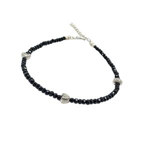 Black Bead Crystal Charm Anklet Bracelet Handmade Simple Summer Beach Waterproof Ankle Foot Chain Bracelets for Women Minimalist Jewelry-Adjustable (Plain Black Bead)