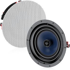 C8 2-Way Premium in-Ceiling 8" Round Speakers, Set of 2 Perfect for Damp and Humid Indoor/Outdoor Placement-Bath, Kitchen, Magnetic Screen Frame, Bezel-Less (White, Paintable-Grille) 2024 New