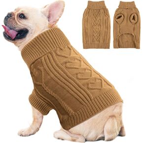 OTOB Small Dog Sweater, Cute Cat Sweater Turtleneck Warm, XSmall Dog Sweater Cat Apparel, Fall Winter Solid Color Doggie Knitwear for Small Dogs Kitten Puppy Boys Girls, Camel