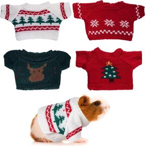 choyaxo 4 PCS Christmas Guinea Pig Clothes Hamster Sweater Ferret Knitted Clothes for Small Animal Outfit Winter Christmas Clothing (Christmas)