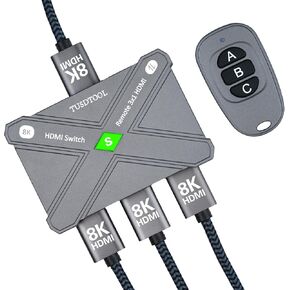 HDMI 2.1 Switch,8K@60Hz HDMI Switcher,8K HDMI Bi-Directional Switcher 3 in 1 Out,4K@120Hz,RF Remote Control,Support 3D HDR,HDMI Selector Switcher for Game Consoles,PC,Laptops
