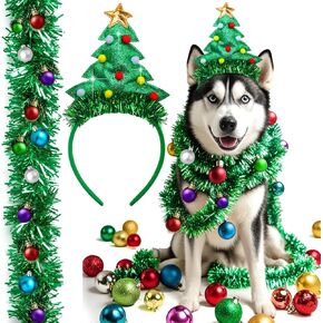 Dog Christmas Outfit - DIY Dog Christmas Costume for Small/Medium/Large Dogs, Christmas Dog Clothes with Headband, Ribbon and Ball Decorations, Cute Dog Costumes Clothes for Christmas Cosplay Party