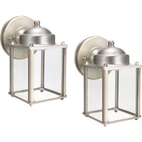 LIT-PaTH Outdoor Wall Lantern, Wall Sconce as Porch Lighting Fixture, E26 Medium Base, Aluminum Housing Plus Glass, Bulbs NOT Included, 2-Pack, Nickel Finish