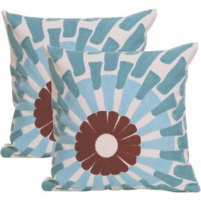 1 PCS Embroidered Throw Pillow Cover Cotton Decorative Square Cushion Cases for Home Sofa Bed and Chair 18 x 18 Inch (Red Fish)