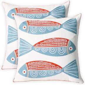 1 قطعة غطاء وسادة مطرز من القطن غطاء وسادة مربع مزخرف للمنزل أريكة سرير وكرسي 18 × 18 بوصة (سمكة حمراء) in Kuwait