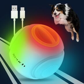 Light Up Dog Balls, LED Dog Toy Ball Rechargeable, Bounce-Activated Durable Fetch Ball Grow in The Dark, Night Glowing Dog Ball, Natural Rubber, Color Changing LED, 2.5 inches-Orange